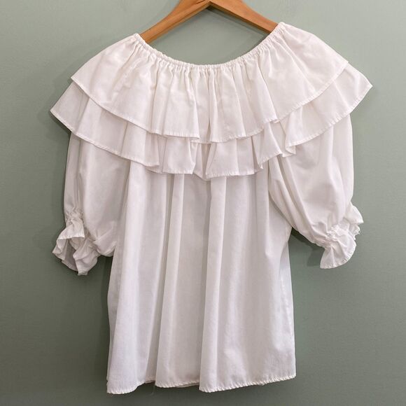 Rockmount Ranch Wear Ruffle Top Blouse Womens Medium White USA Western VTG - Picture 3 of 10